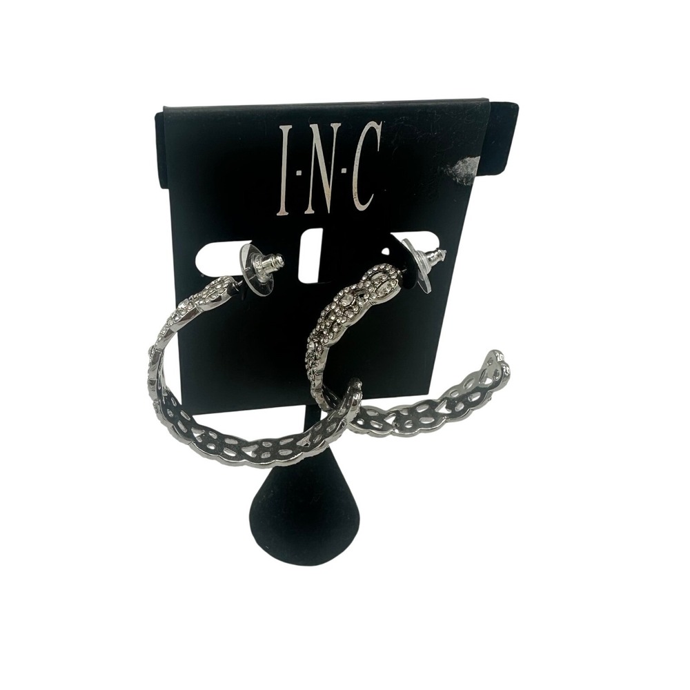 INC Festoon Hoop Earrings Womens OS Silver NEW‎ Crystal Rhinestone Glam Party